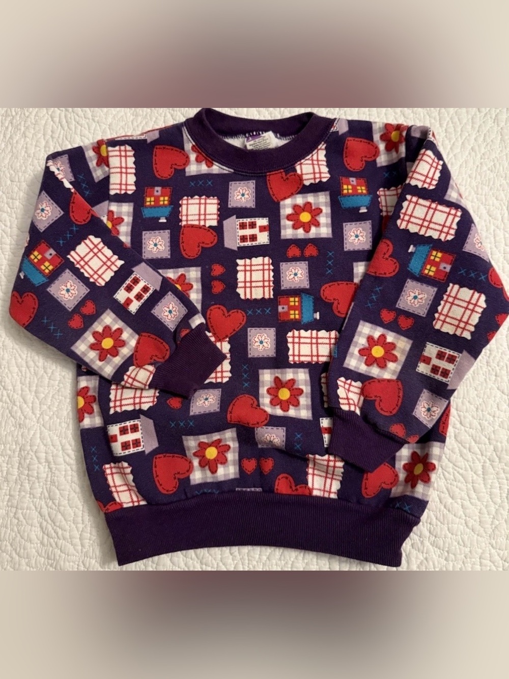 Vintage MADE IN USA Girls Sweatshirt Quilt Pattern Purple size 4